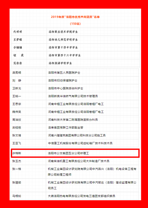 公交五分公司、許特斯受到團市委表彰